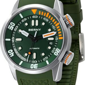 BERNY Men's Auromatic Dive Watch- 20ATM Waterproof, Sapphire Glasse, Silicone Strap, Luminous