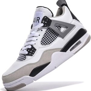 Air Jordan sneaker in clean white and cool grey, featuring a leather upper, signature Air sole, and iconic Jumpman logo.