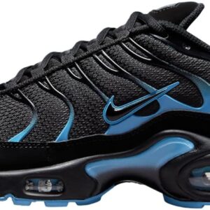 Side view of Nike Air Max Plus DM0032-005 in sleek black and grey design.